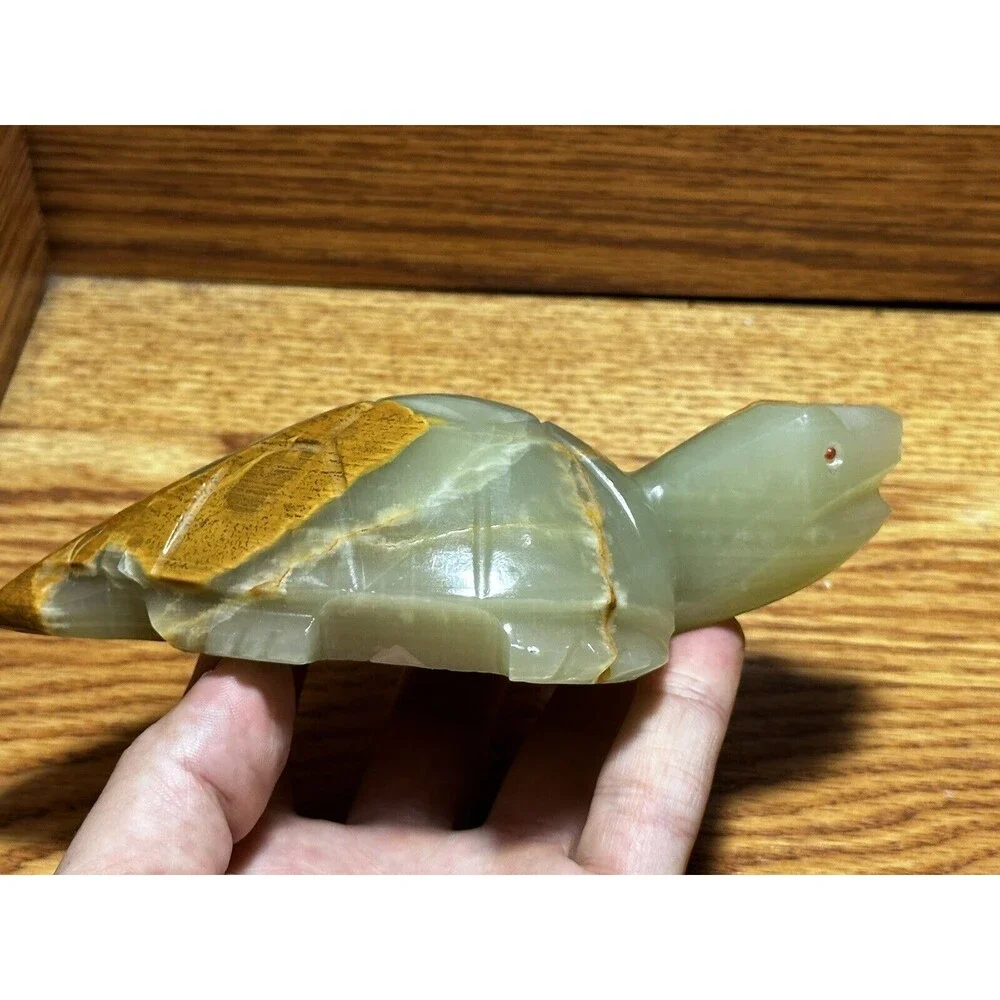 Natural Crystal Geode Stone Carved Exquisite Tortoise Turtle Paperweight Red Eye